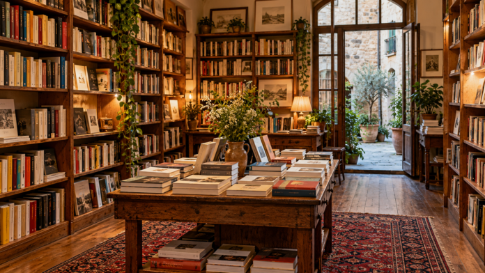 Interno neutro di una libreria indipendente Librerie indipendenti di Padova, immagine illustrativa di scaffali e tavoli con libri