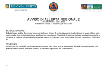 Meteo Veneto, allerta gialla per Bora forte sulla costa e vento in quota domenica 1° novembre Bora in Veneto, avviso regionale con le previsioni per la costa