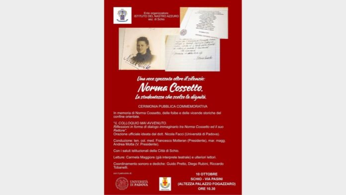 Norma Cossetto a Schio, locandina della cerimonia commemorativa