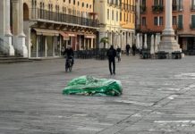 Vicenza, rimossa all’alba la grande tela di bambù stesa in Piazza dei Signori in centro Tela di bambù rimossa a Vicenza e ripiegata in Piazza dei Signori