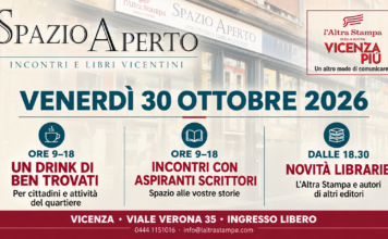Spazio Aperto, il 30 ottobre una giornata con il quartiere, gli aspiranti scrittori e le novità librarie Spazio Aperto a Vicenza, programma del 30 ottobre 2026: drink e incontri con aspiranti scrittori dalle 9 alle 18, novità librarie dalle 18.30.