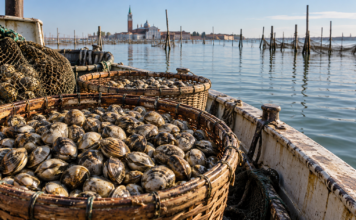 Crisi delle vongole, Montanariello: «Sbloccati 400 mila euro per circa cento barche» Fondi per la crisi delle vongole, ceste di molluschi su una barca nella laguna veneta