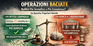 Nullità effetti operazioni baciate Banche popolari venete: strada più semplice con Intesa Sanpaolo, vincolata a regole speciali con le Lca Operazioni baciate, percorsi diversi per la nullità degli effetti (immagine generata con l'IA)