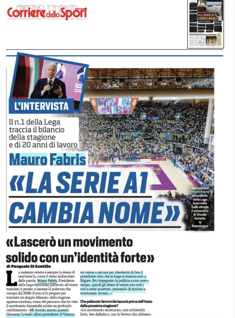 La prima pagina dell'intervista a Mauro Fabris su Il Corriere dello Sport del 12 maggio 2026