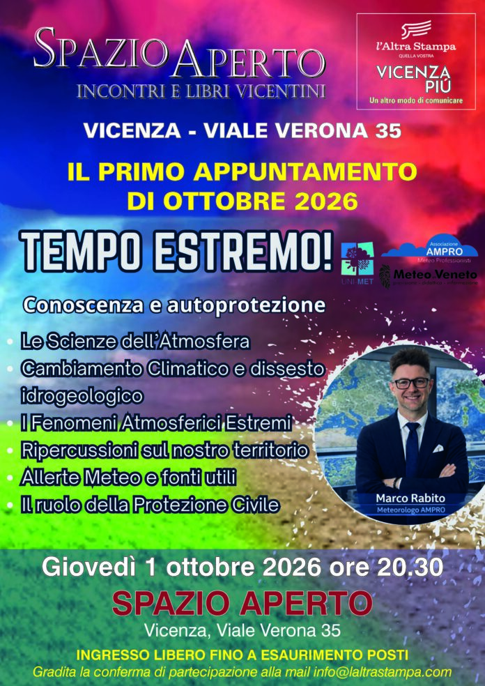 Tempo estremo a Vicenza, incontro con il meteorologo Marco Rabito a Spazio aperto Tempo estremo a Vicenza, incontro con il meteorologo Marco Rabito a Spazio aperto